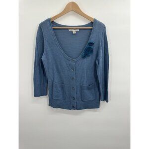 Vintage Y2K Cardigan Decree Womens XL Blue Cropped 3/4 Sleeve Rosette Cottage